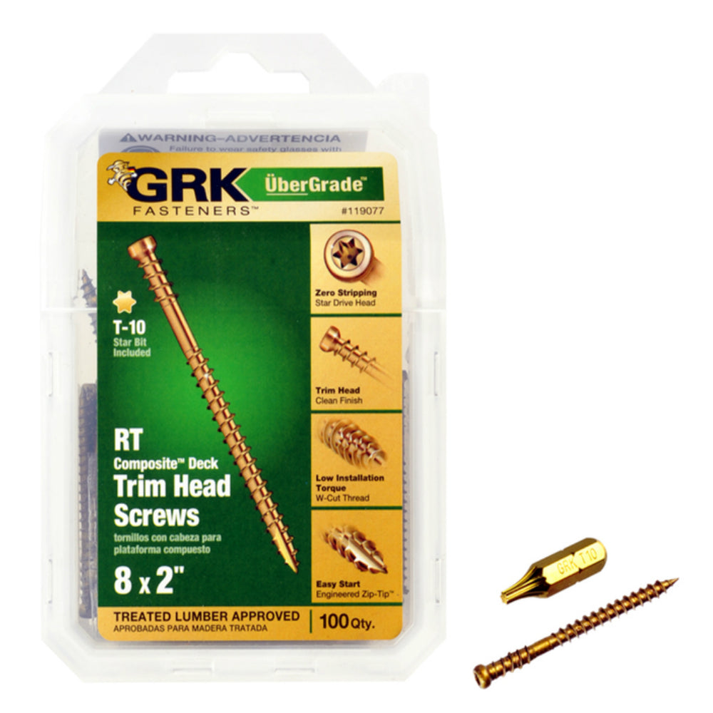 GRK Fasteners 119077 UberGrade Star Trim Head Steel Construction Screws, #8 x 2 in