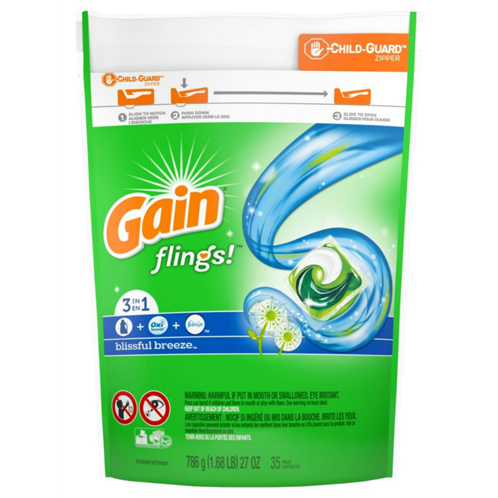 Gain flings 037000861973 Liquid Laundry Detergent Pacs, Blissful Breeze