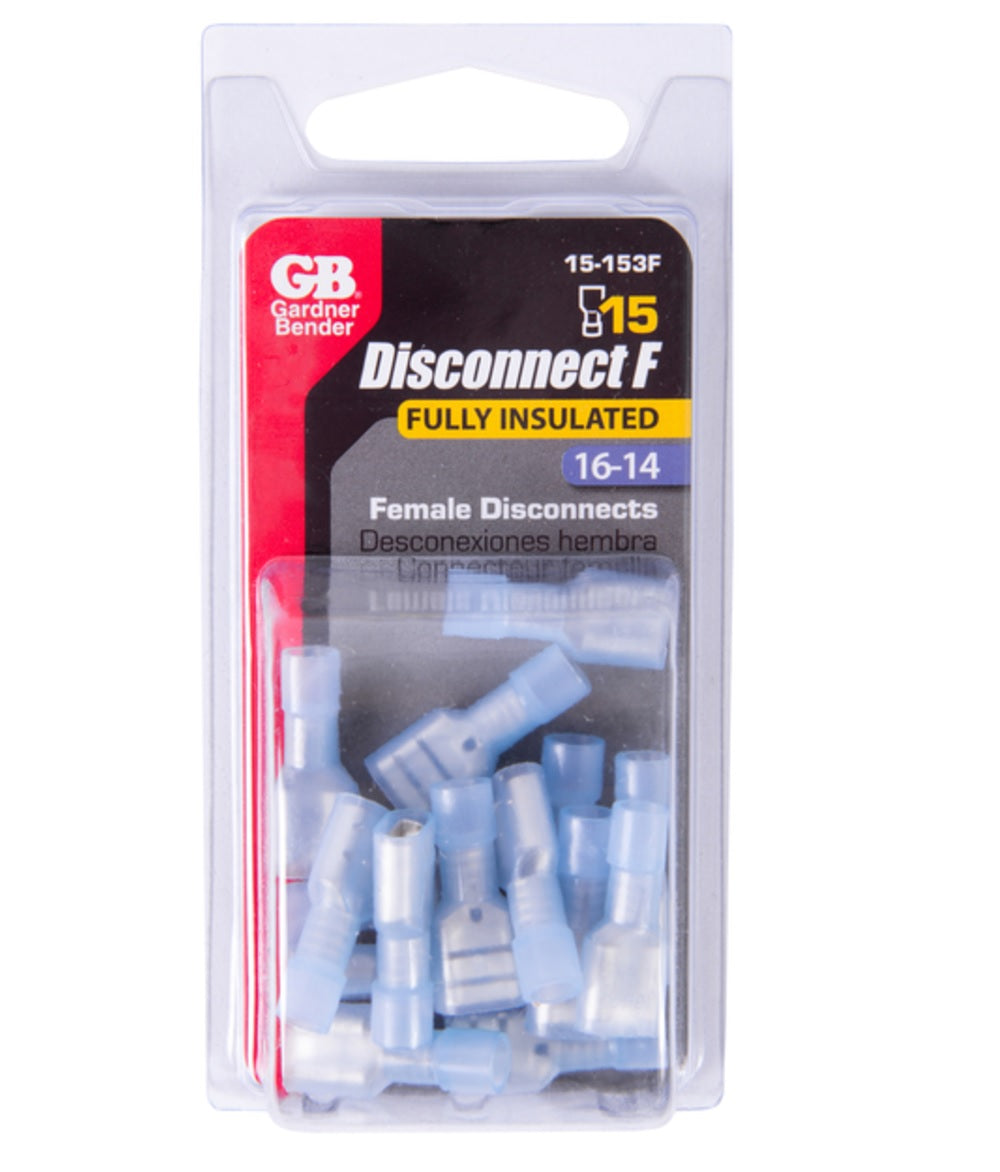 Gardner Bender 15-153F Insulated Female Disconnect, 16-14 Gauge, Clear