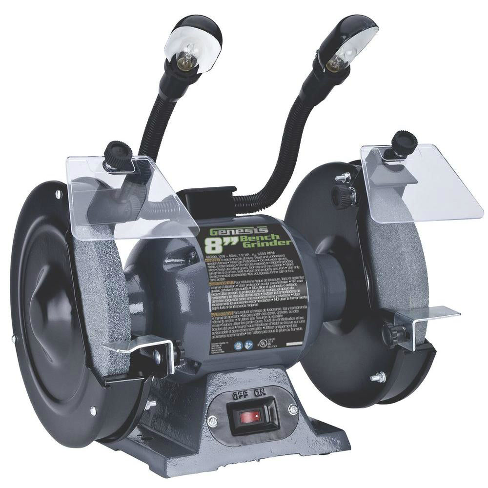 Genesis GBG800L Bench Grinder with Lights, 8"