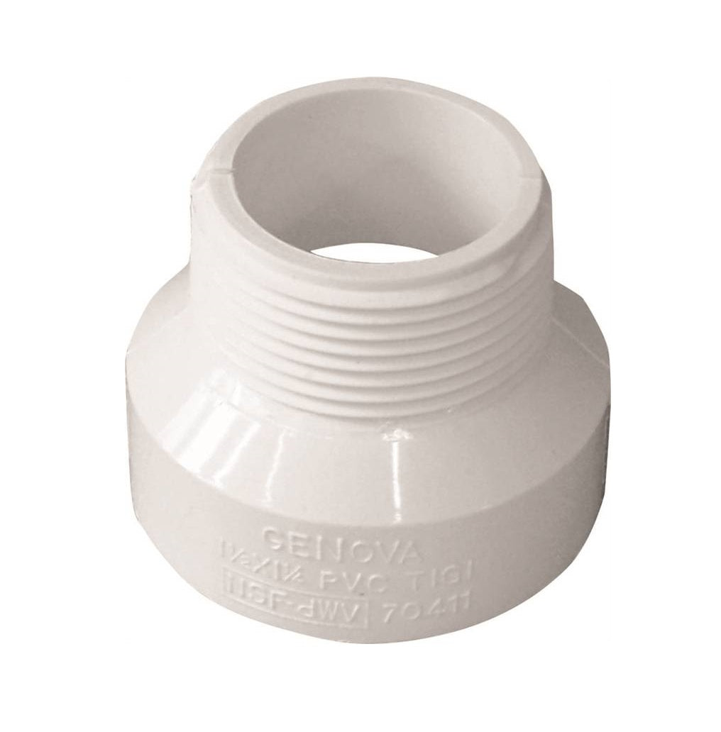 Genova 192860 700 Series Pipe Adapter, White, 1-1 /2 in x 1-1/4 in