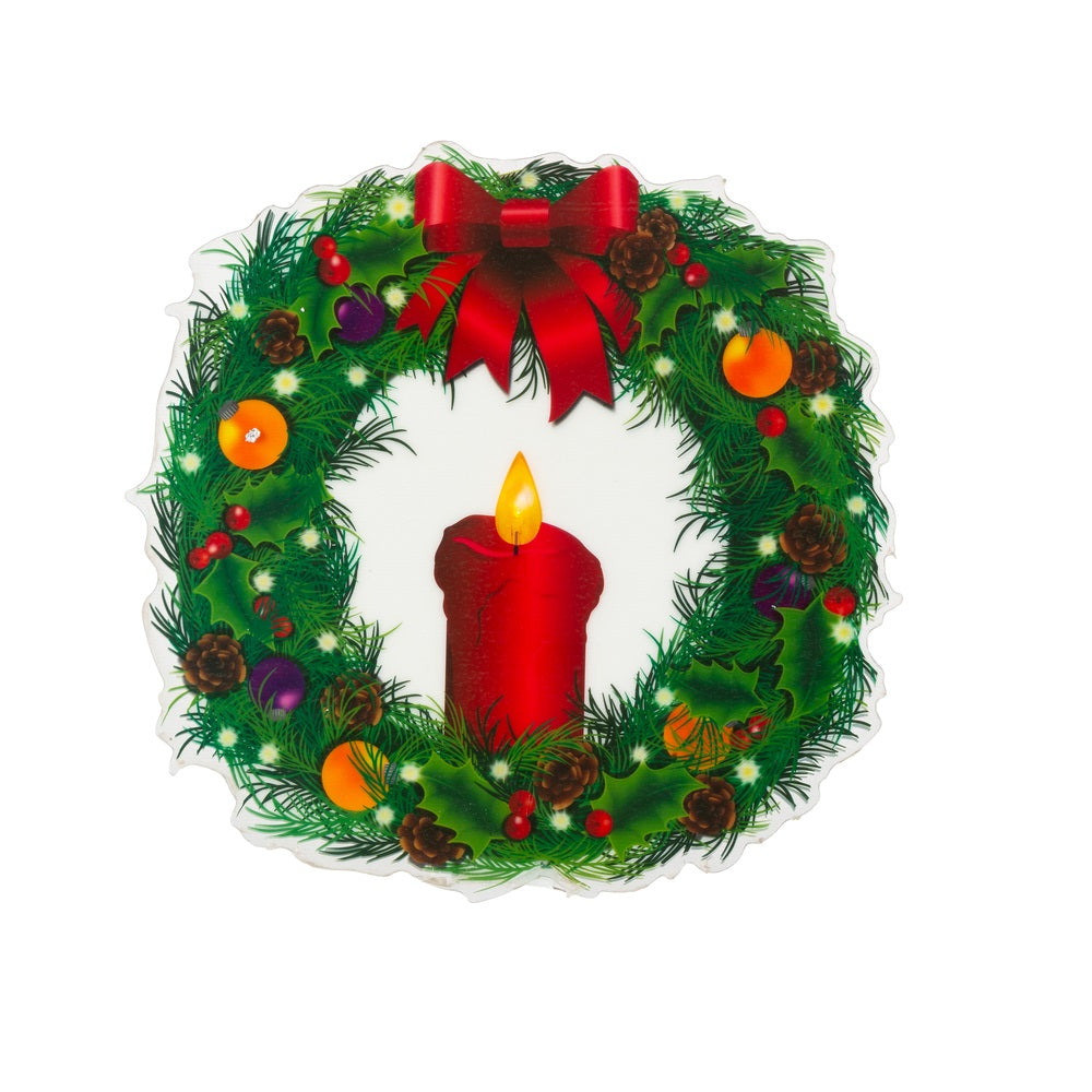 Gerson 45296 Christmas Wreath Window Cling Candle, Red