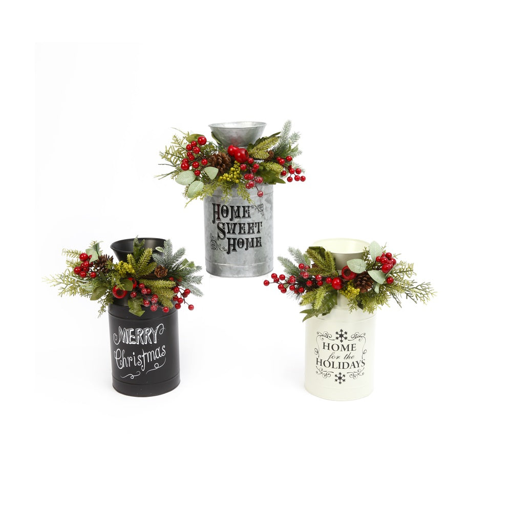 Gerson 2435590 Milk Can With Floral Accent Christmas Decor, Assorted Colors
