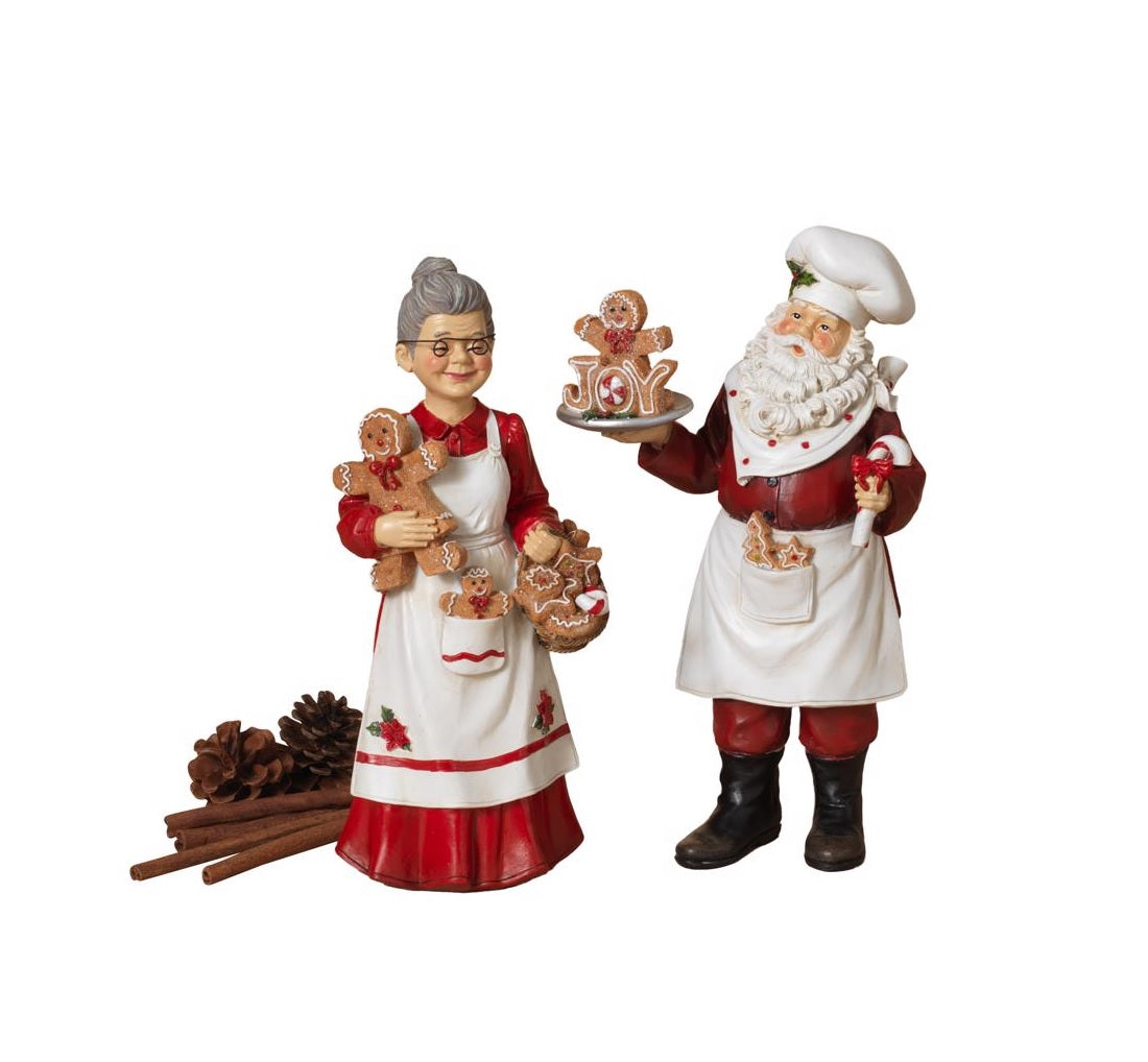 Gerson 2599870 Mr. & Mrs. Chef Santa Clause Figurine, Assorted
