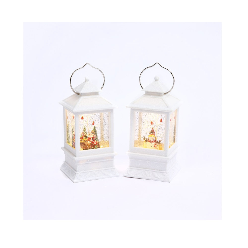 Gerson 2429110 Spinning Water Globe Christmas Lantern, White