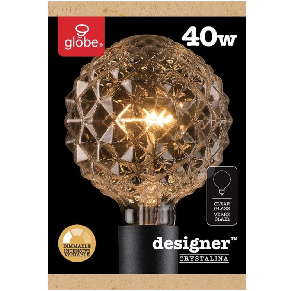 Globe 84637 Designer Crystalina G30 Incandescent Bulb, Amber, 40 W