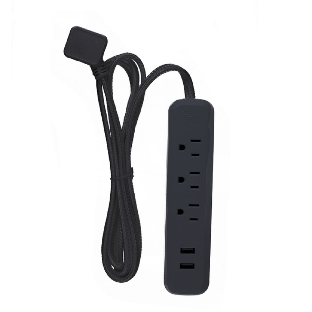 Globe 78472 Designer Power Strip with USB Ports, Black