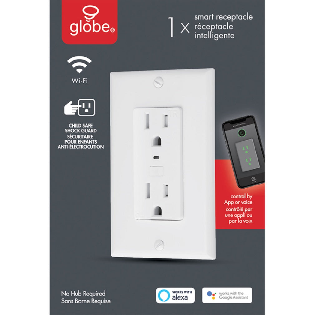 Globe 50024 Duplex Electrical WiFi Outlet, Plastic, White