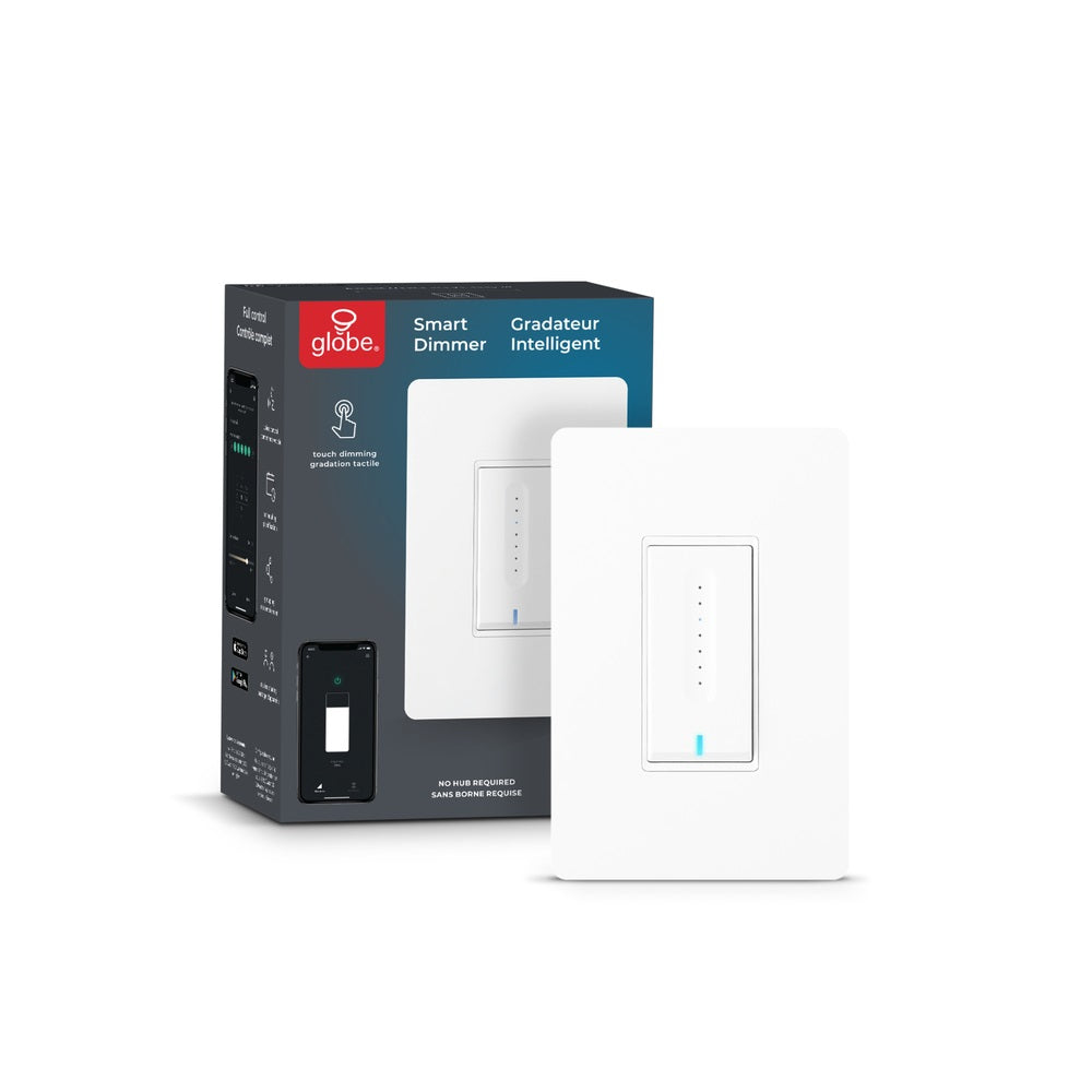 Globe Electric 50199 WiFi Smart Dimmer Switch With Remote Control, White