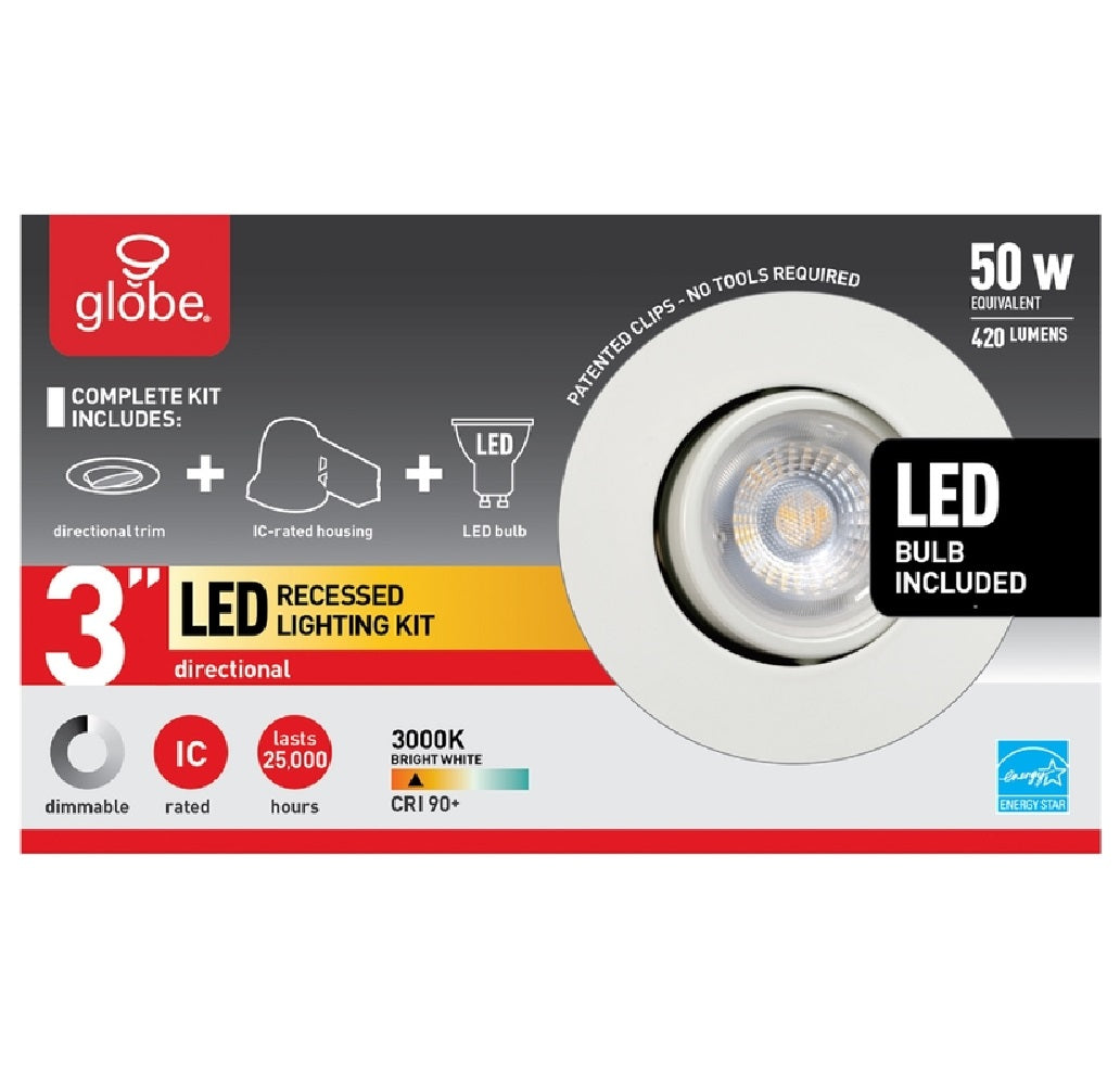 Globe 91194 LED Recessed Directional Downlight Kit, Frost, White, 3" W
