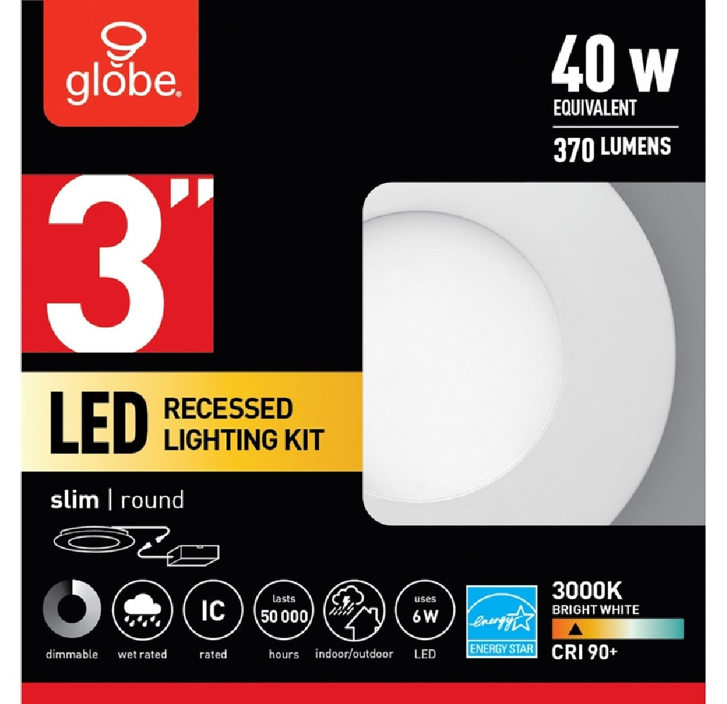 Globe 91205 LED Recessed Slim/Round Lighting Kit, Frost, White, 3" W