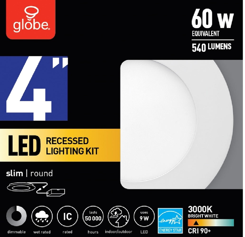 Globe 91207 LED Recessed Slim/Round Lighting Kit, Frost, White, 4" W