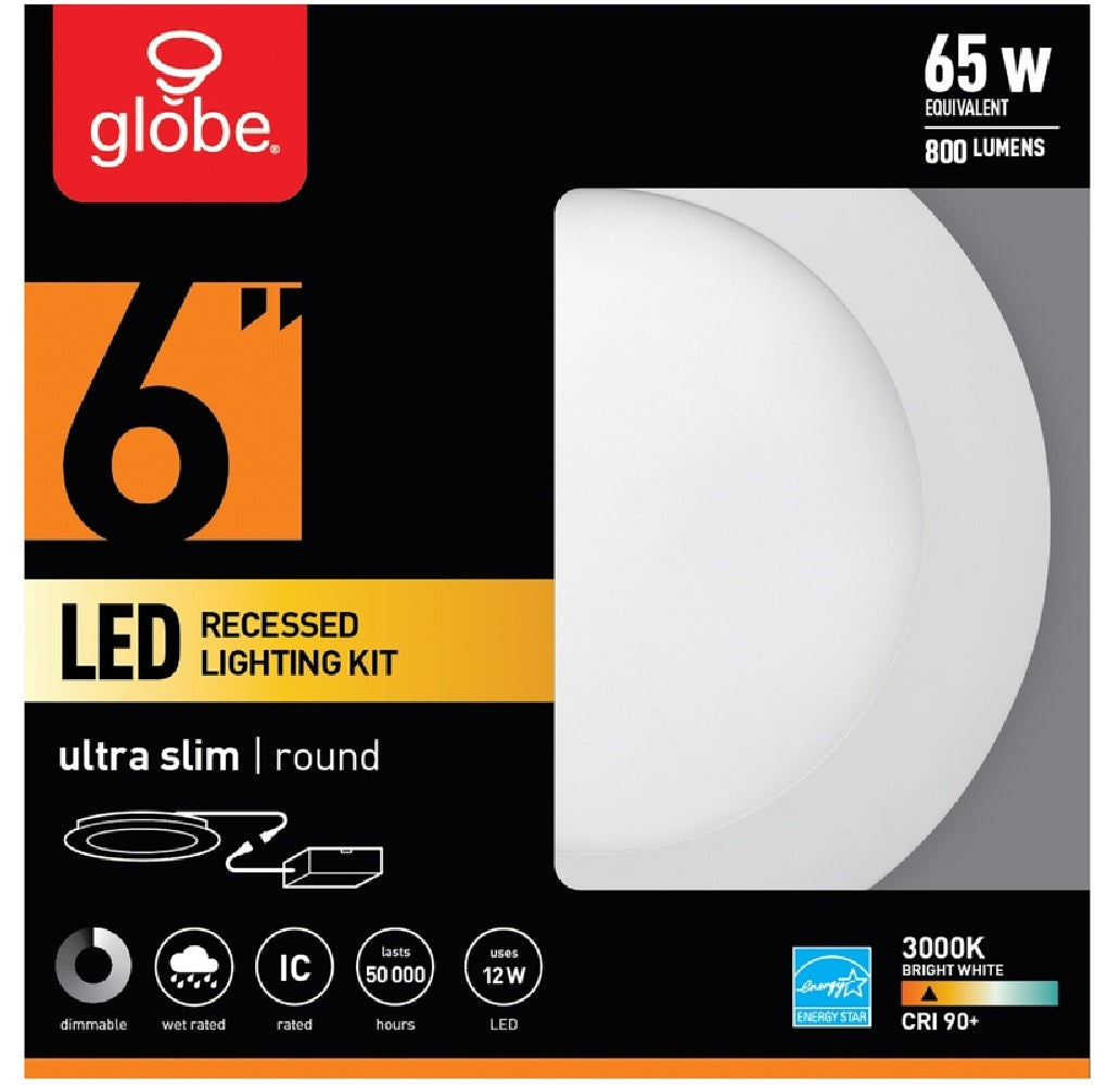 Globe 91219 LED Recessed Slim/Round Lighting Kit, Frost, White, 6" W