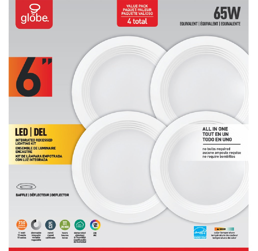 Globe 91341 Recessed LED Light, Plastic, White, 6"