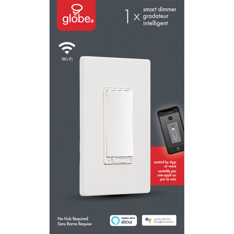 Globe 50023 WiFi Smart Dimmer Switch, White, 600 watts