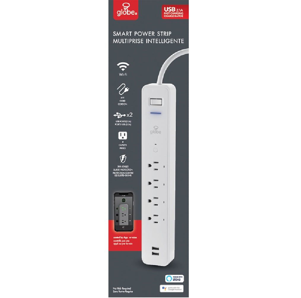 Globe 50077 Wi-Fi Smart Power Strip With Surge Protection, White