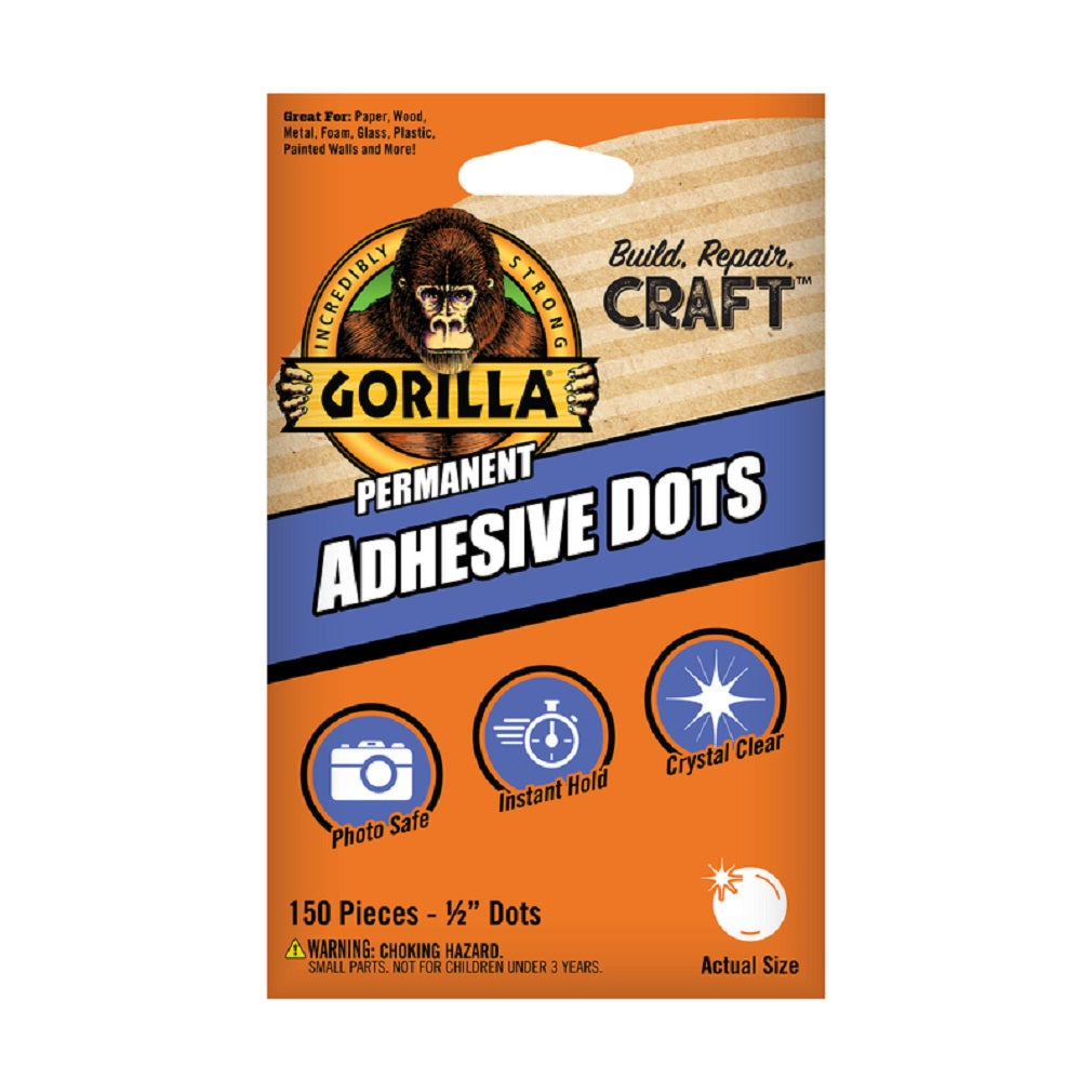 Gorilla 104905 High Strength Adhesive Dots, Transparent, 150 Piece