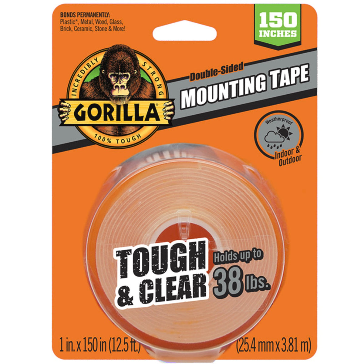 Gorilla 6036002 Mounting Tape, Clear, 1" x 150"