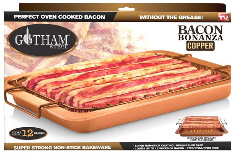 Gotham Steel 1763 Oven Healthier Bacon Drip Rack Tray with Pan, Copper