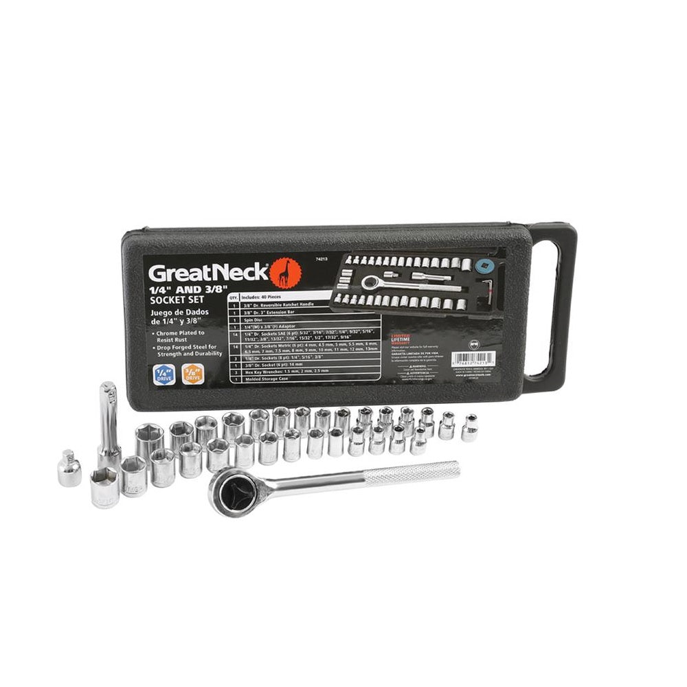 Great Neck 74213 Ratchet & Socket Set, Steel