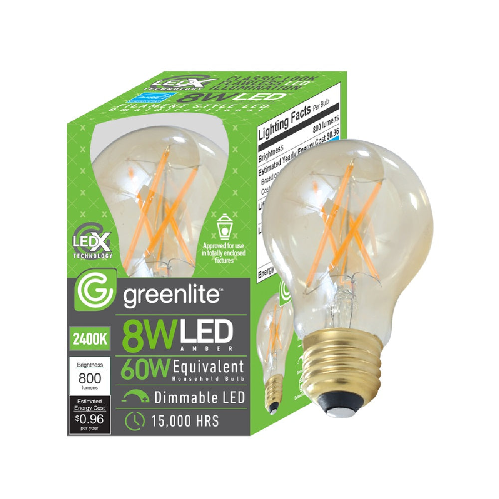 Greenlite 48856 Vintage A19 E26 LED Bulb, Transparent Amber