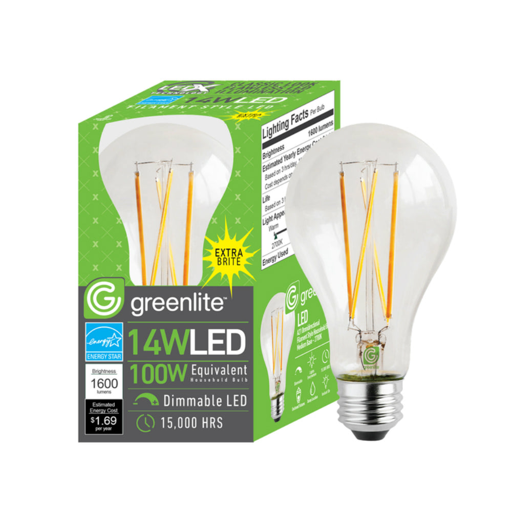 Greenlite 14W/A21/FIL/CL A21 Filament LED Bulb, Warm White