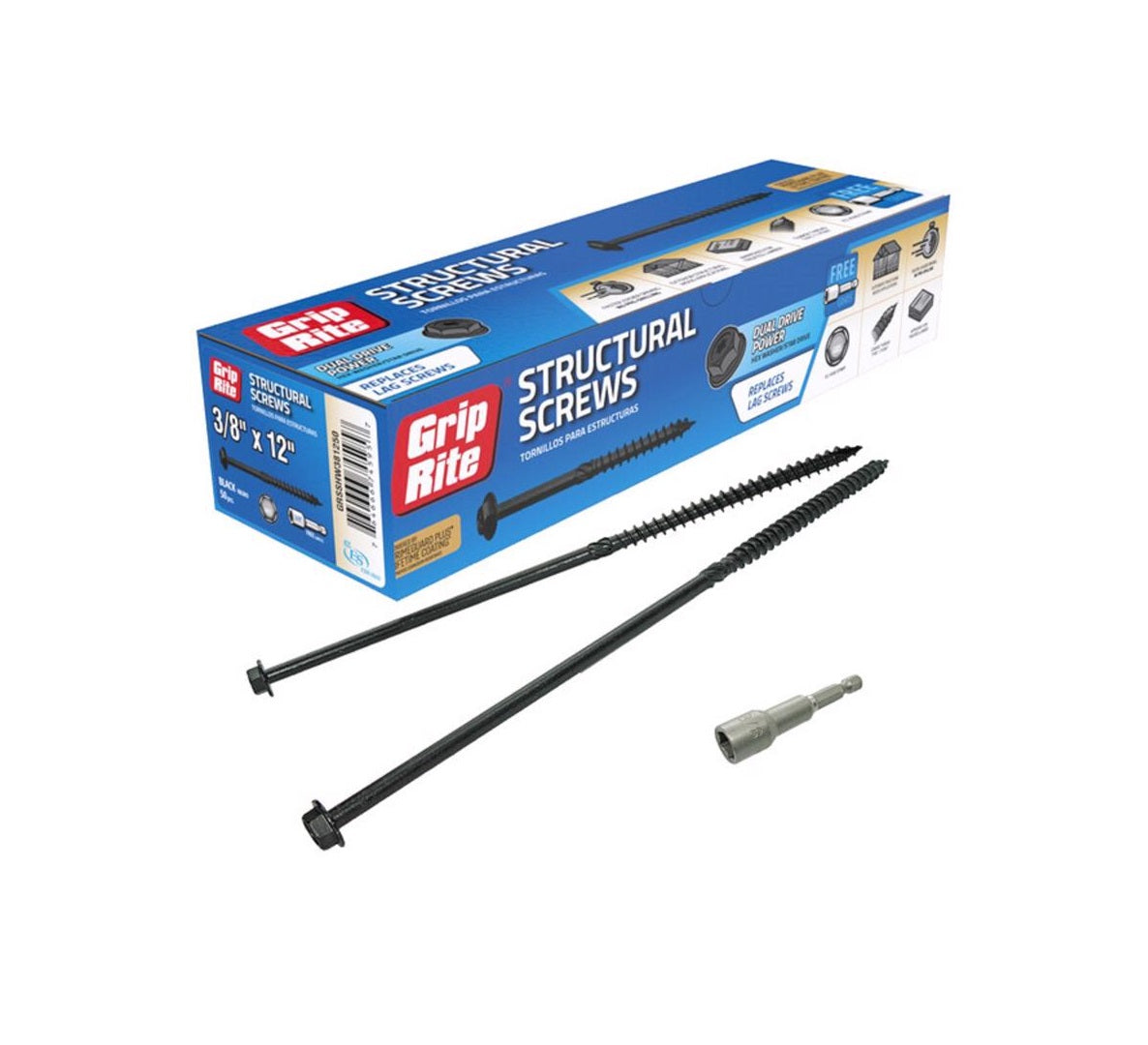 Grip-Rite GRSSHW381250 Structural Screws, 12 inch, Pack of 50