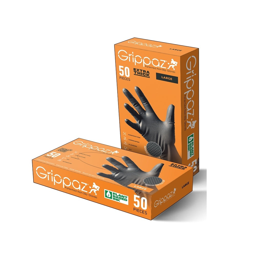 Grippaz G21091-XL50 Disposable Gloves, Nitrile, Black, XL