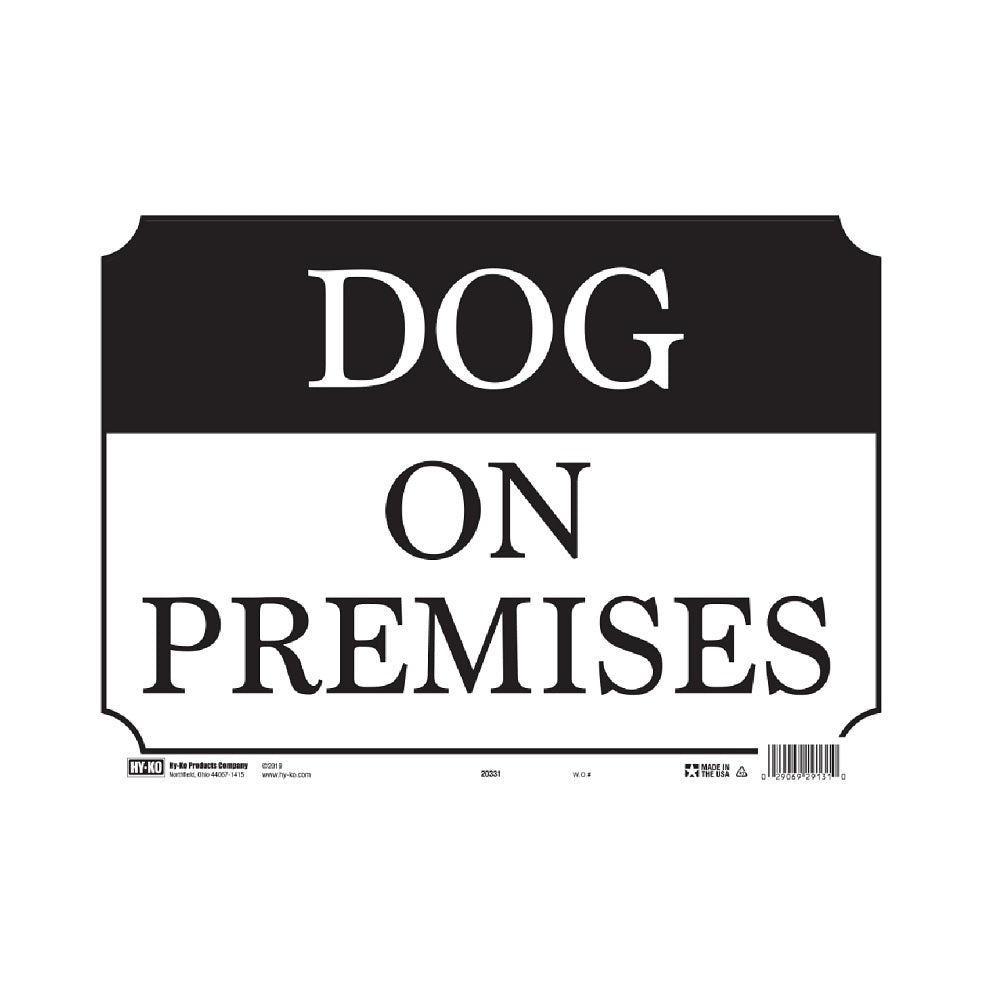 HY-KO 20331 Dog On Premises Signs, Plastic