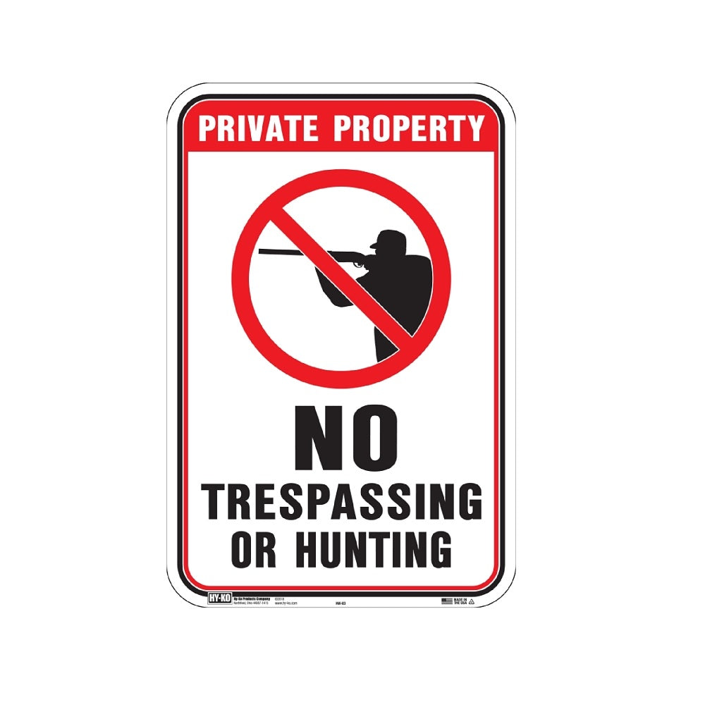 HY-KO HW-83 Private Property No Trespassing or Hunting Sign, Aluminum