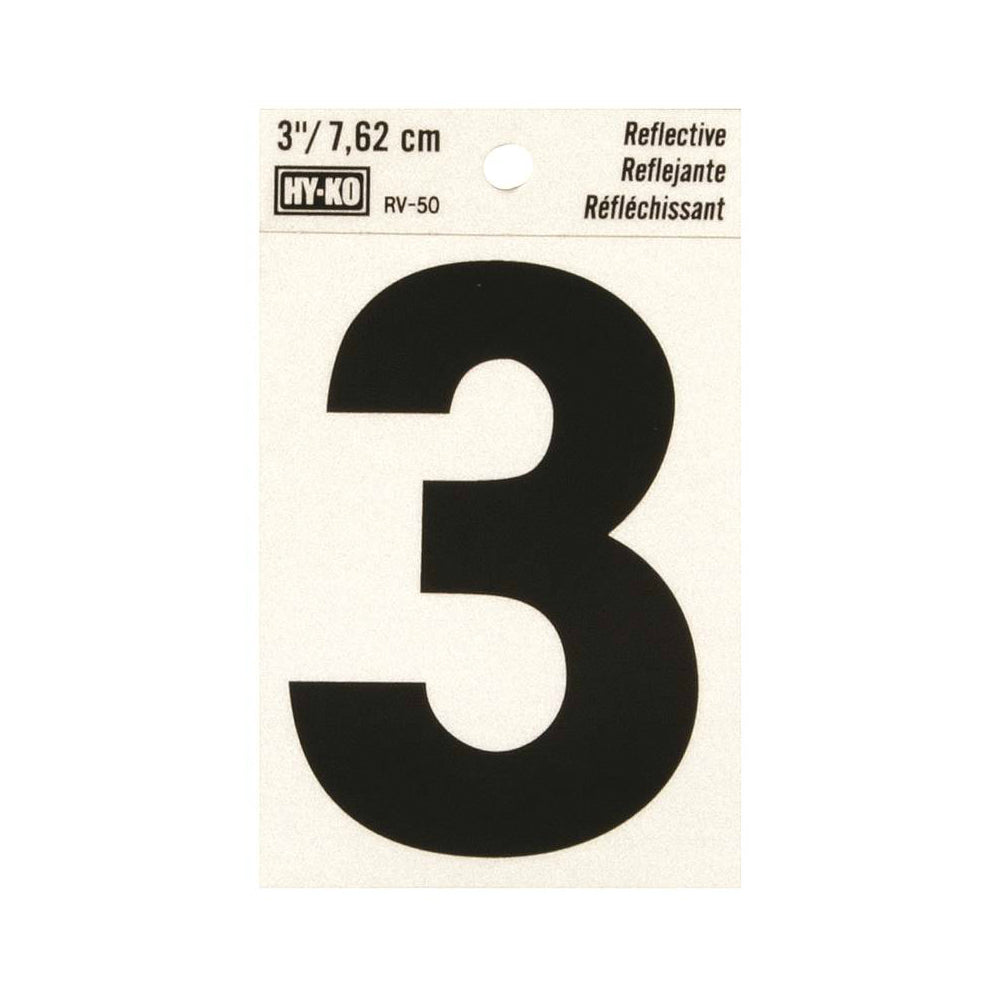 HY-KO RV-50/3 Reflective Sign Character 3, Black