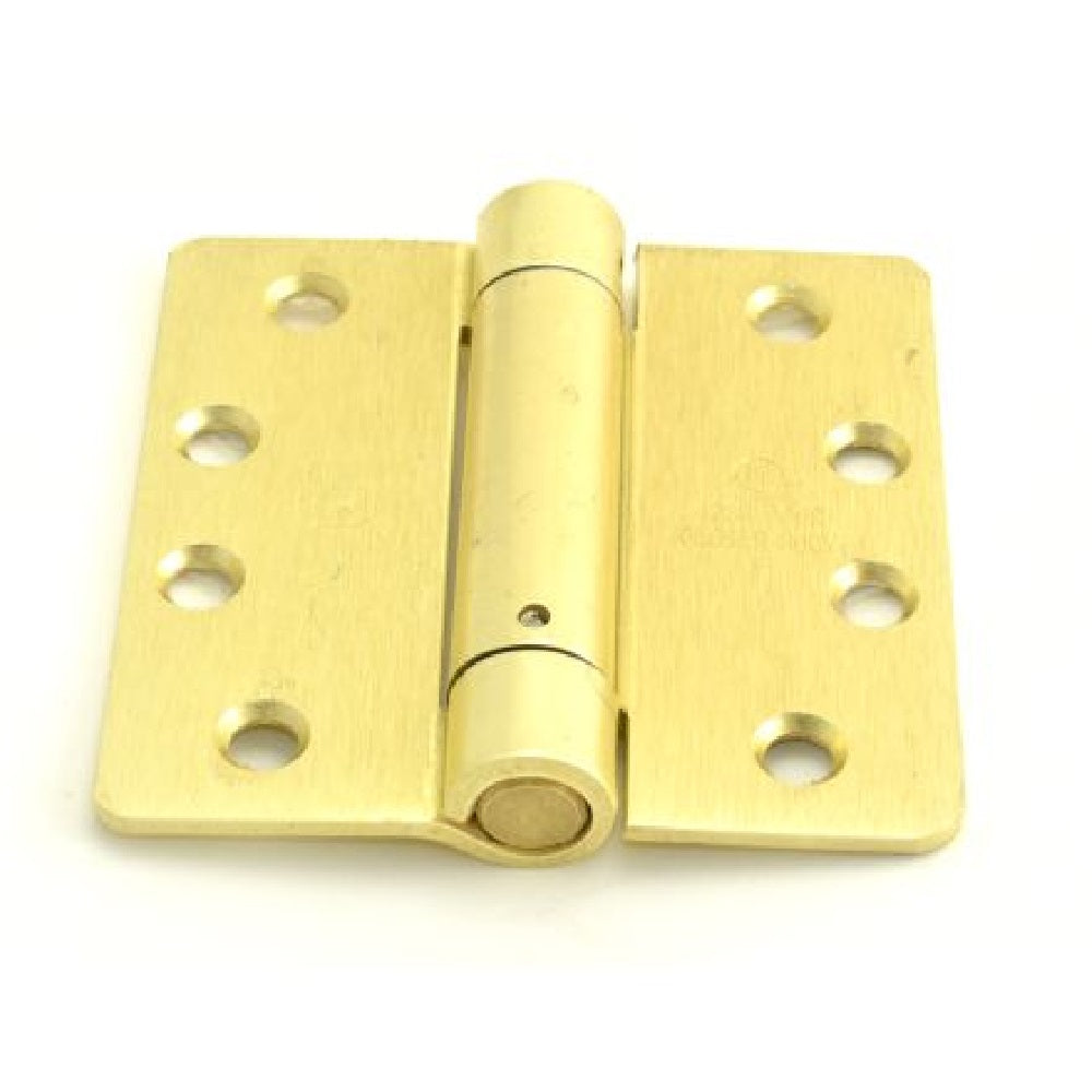 Hager 125144.1 4" x 4" Mortise Spring Hinge with 1/4" Radius Corner, Satin Brass