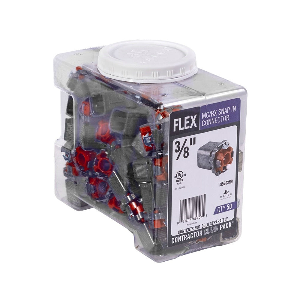 Halex 85703NB Flexible Metal Conduit Snap in Connector, 3/8"