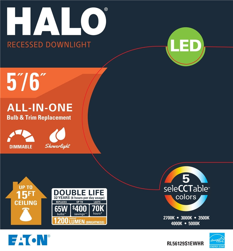 Halo RL56129S1EWHR Recessed Ceiling LED Light Fixture, 1200 L