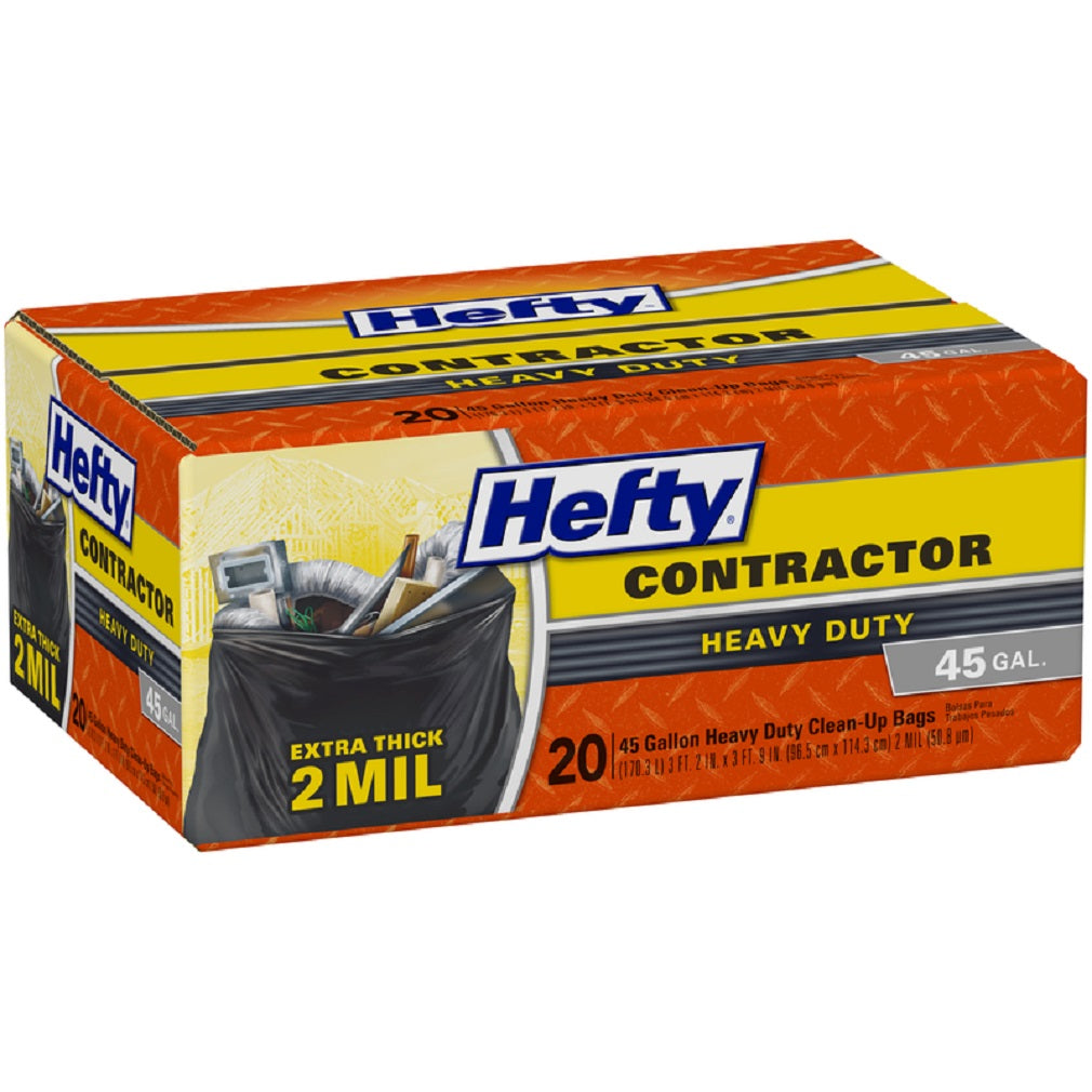 Hefty E24519 Contractor Bags, Black, 45 Gallon, 20 Pack