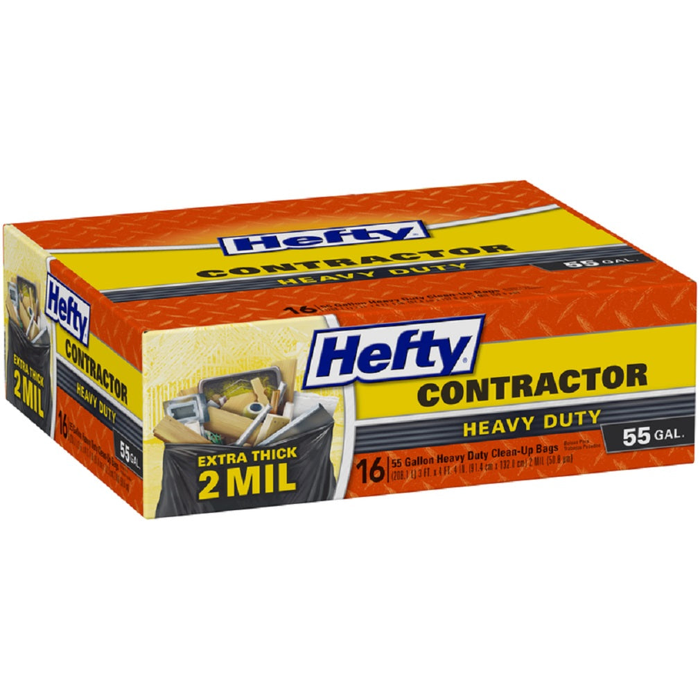 Hefty E25516 Heavy Duty Contractor Trash Bags, 55 Gallon, 16 Count