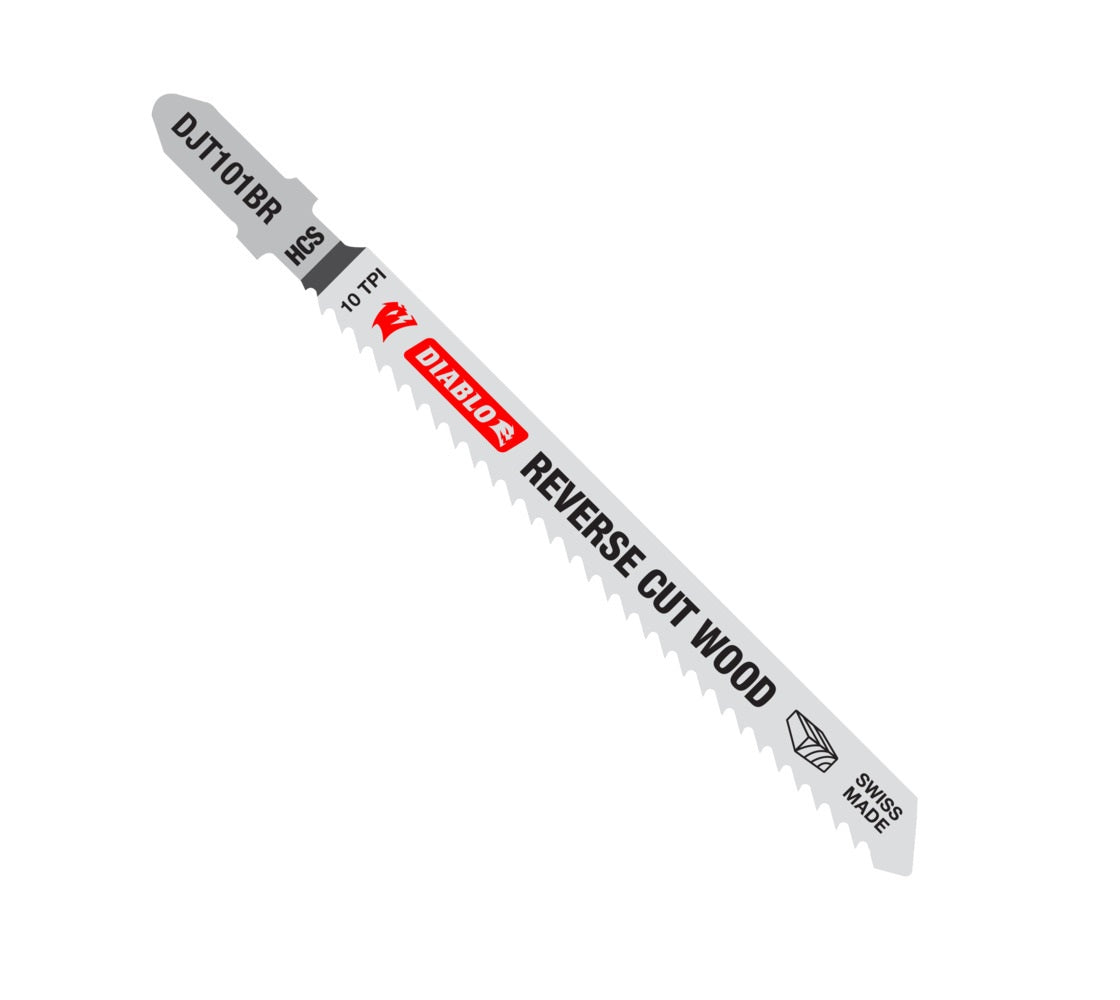 Diablo DJT101BR5 High Carbon Steel T-Shank Jig Saw Blades for Reverse Cuts in Wood, 4 in, 10 TPI