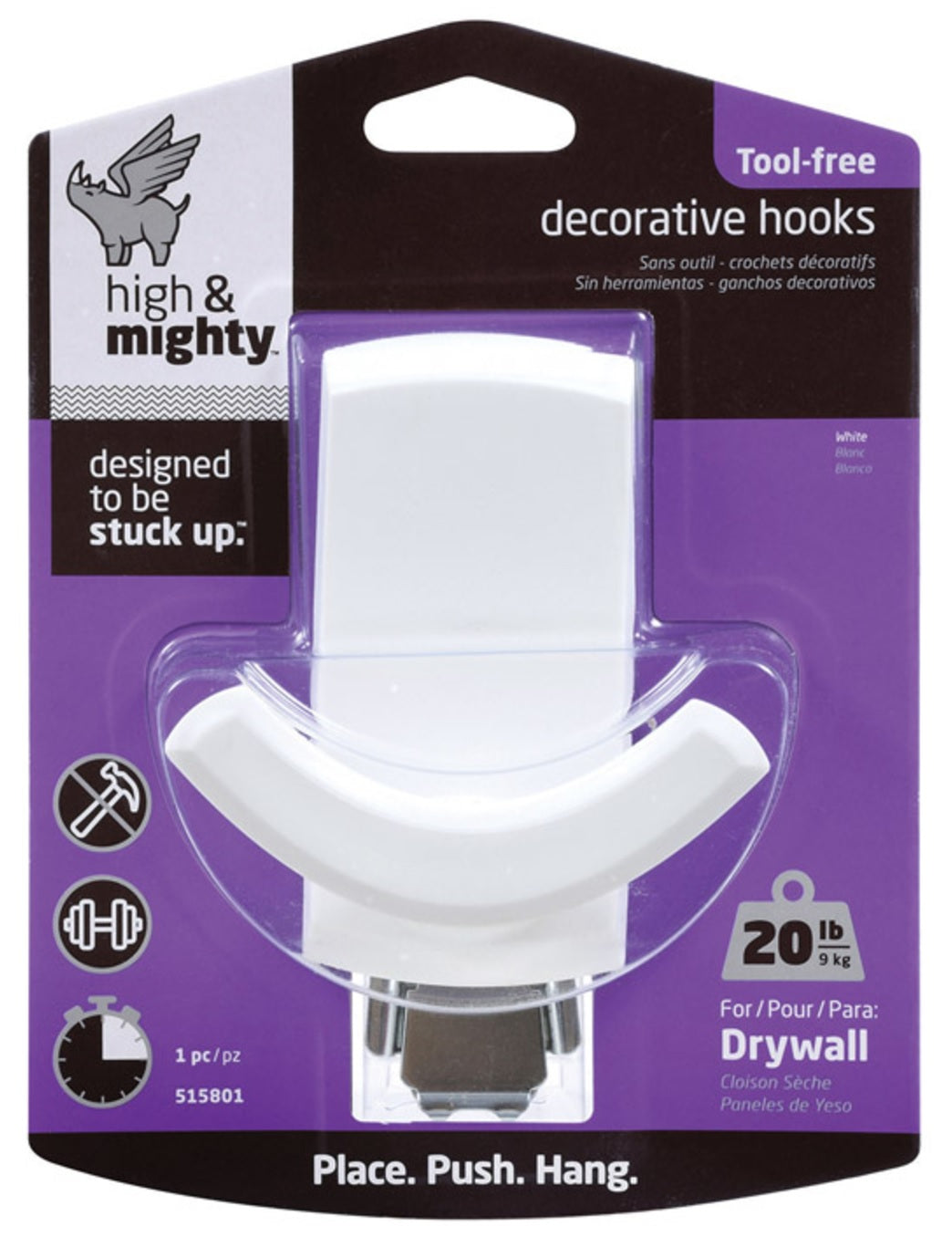 High & Mighty 515801 Decorative Hook, White