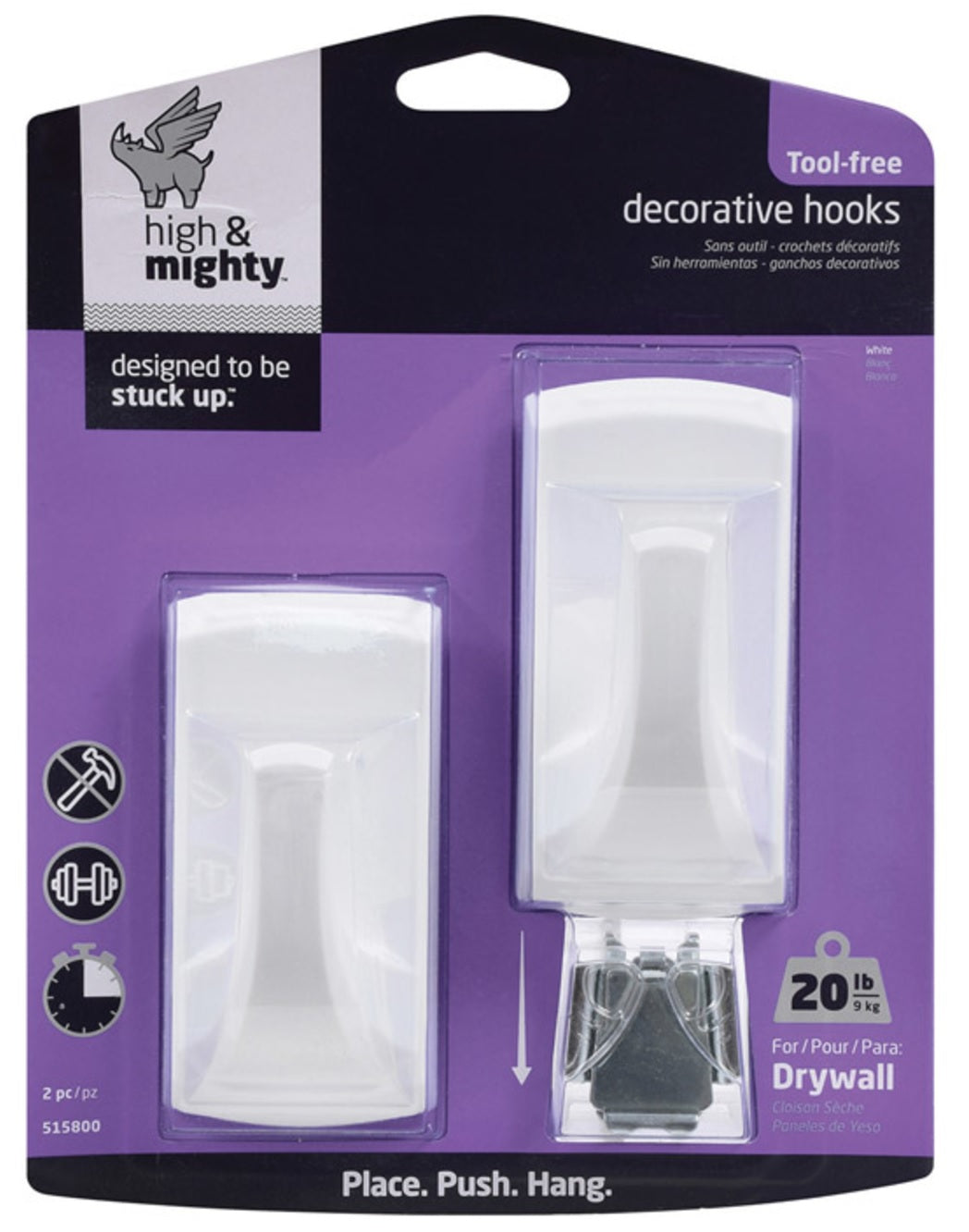 High & Mighty 515800 Decorative Hooks, White