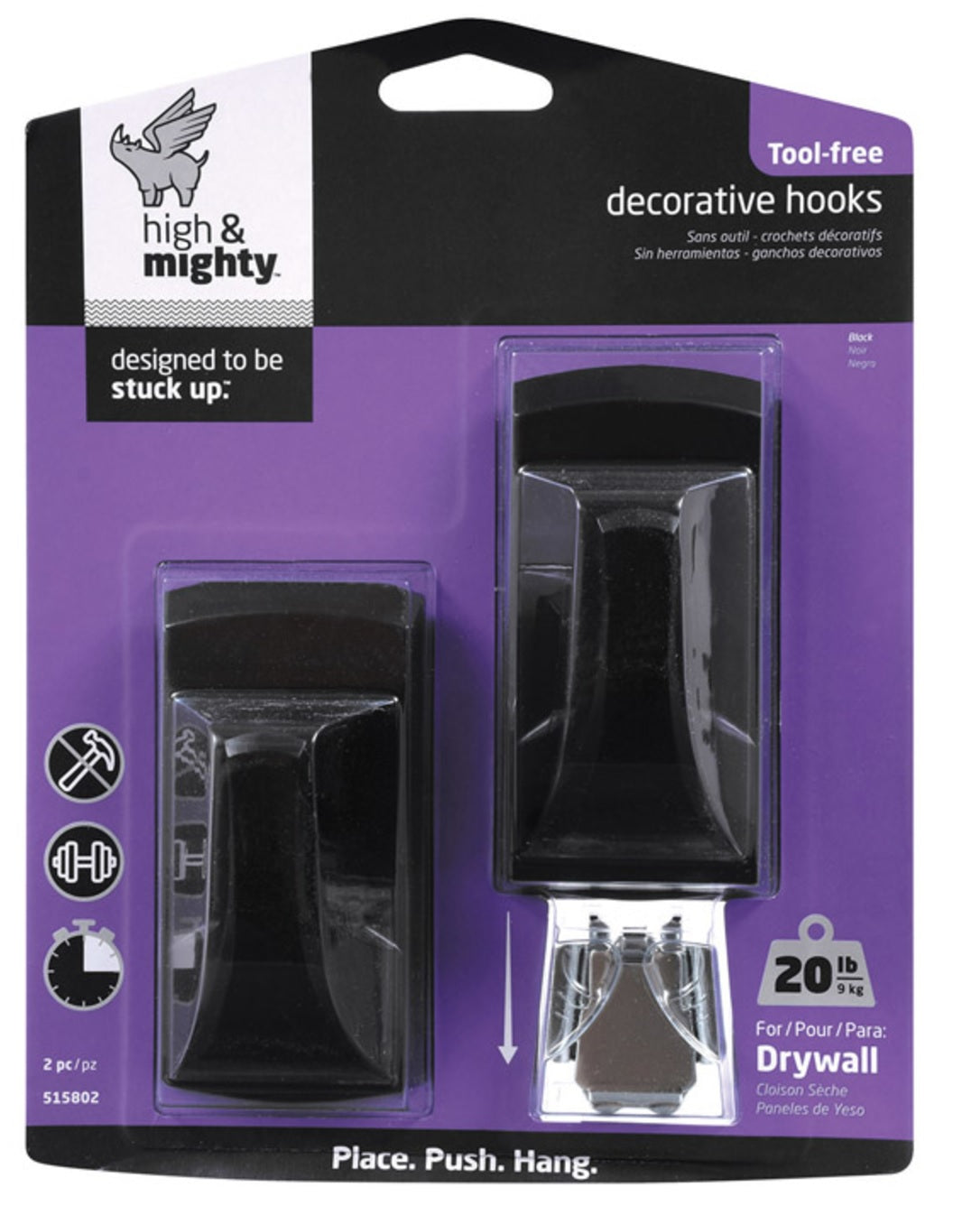 High & Mighty 515802 Decorative Hooks, 3.5", Black