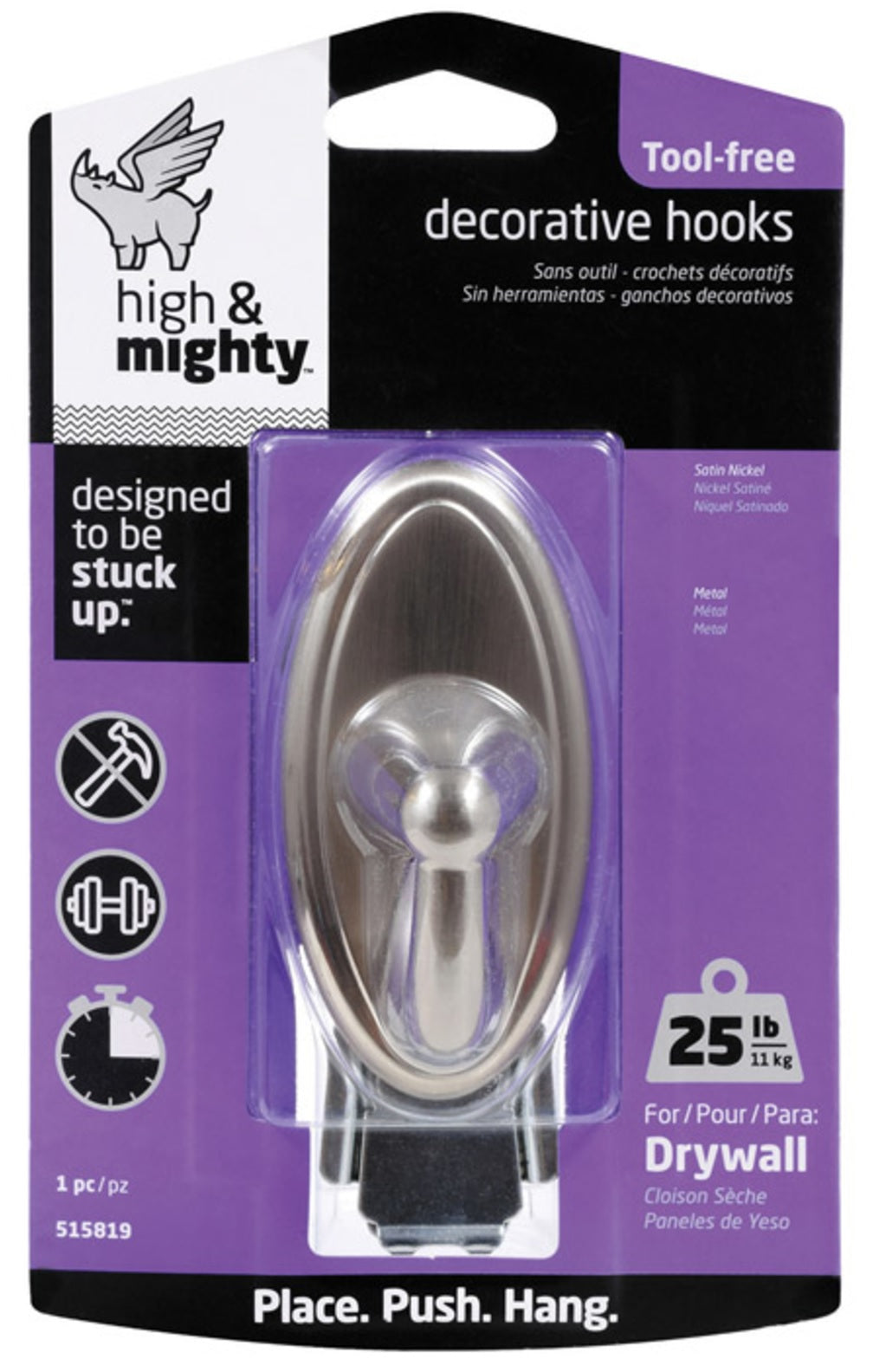 High & Mighty 515819 Oval Hook, Satin Nickel