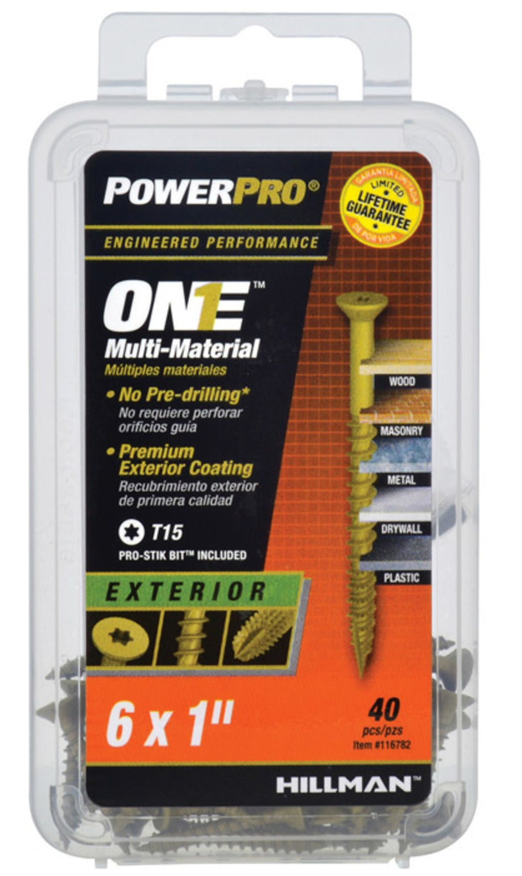 Hillman Fasteners 116782 Power Pro ONE Multi-Material Screws, #6 x 1"