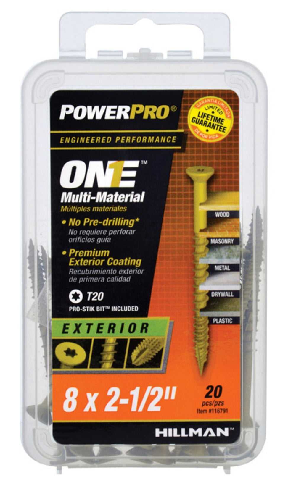 Hillman Fasteners 116791 Power Pro ONE Multi-Material Screws, #8 x 2-1/2"
