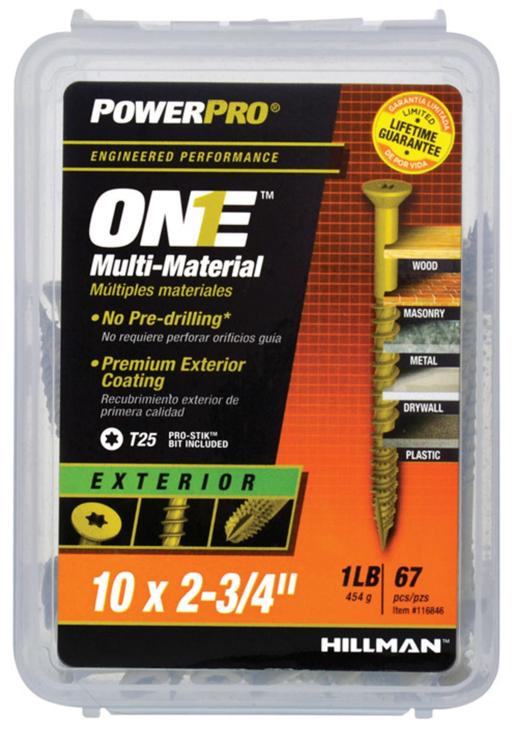 Hillman Fasteners 116846 Power Pro ONE Multi-Material Screws, #10 x 2-3/4"