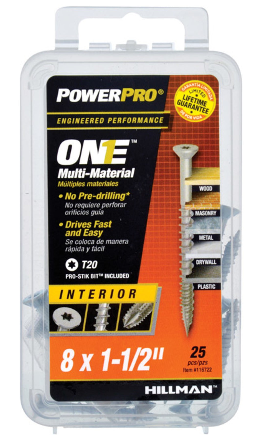 Hillman Fasteners 116722 Power Pro ONE Multi-Material Screws, 1-1/2" x #8