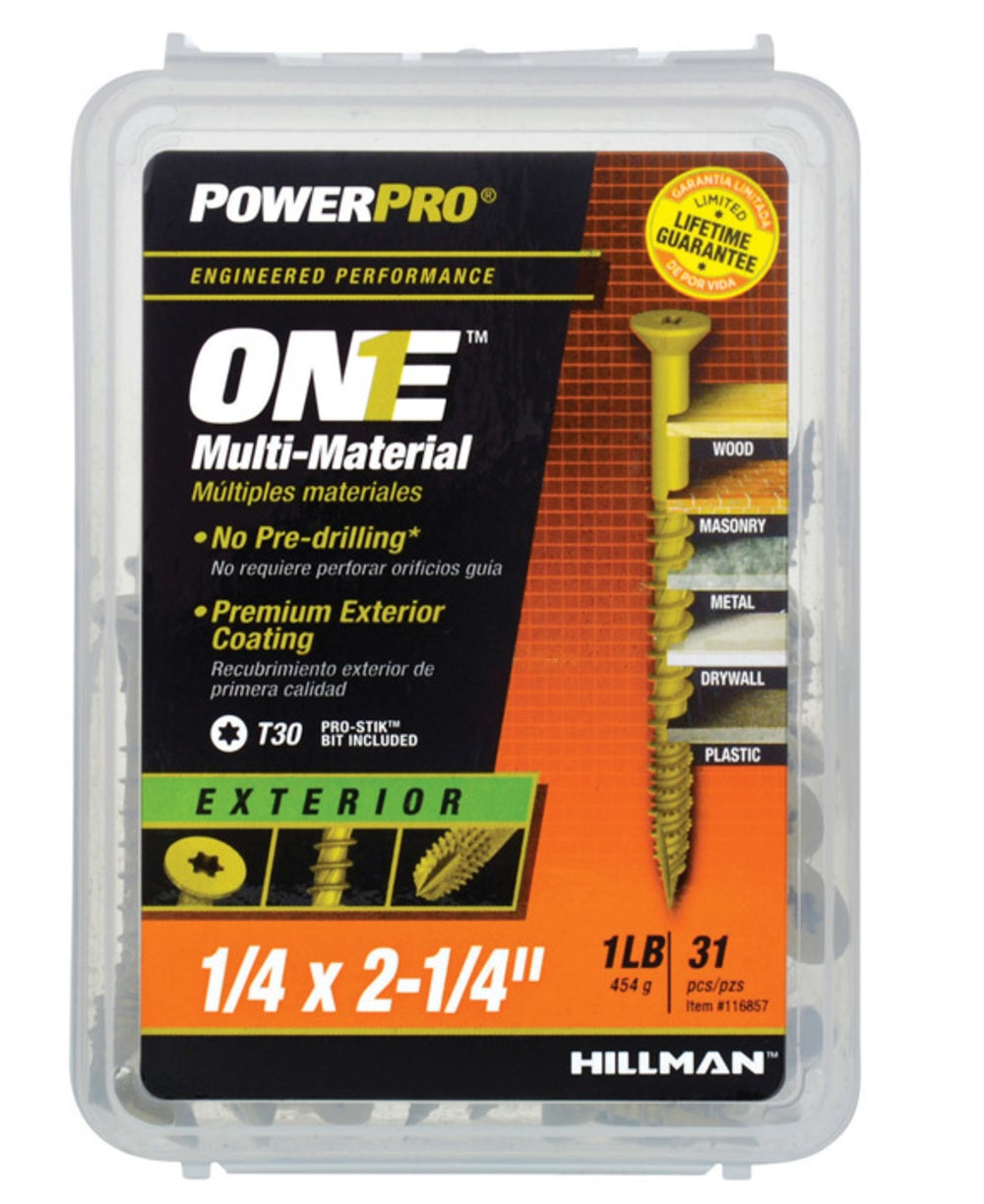 Hillman Fasteners 116857 Power Pro ONE Multi-Material Screws, 1/4" x 2-1/4"