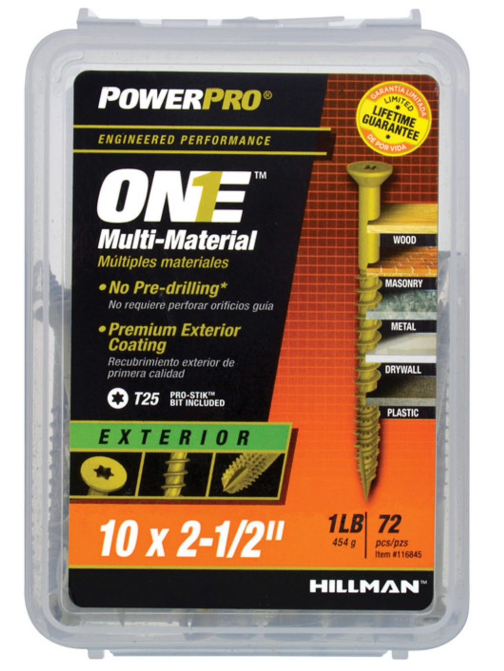 Hillman Fasteners 116845 Power Pro ONE Multi-Material Screws, #10 x 2-1/2"