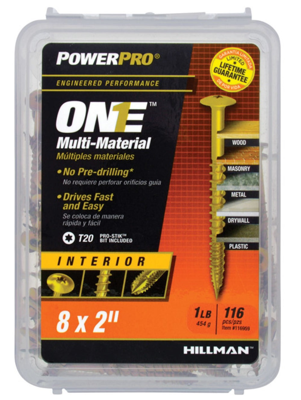 Hillman Fasteners 116959 Power Pro ONE Multi-Material Screws, #8 x 2"