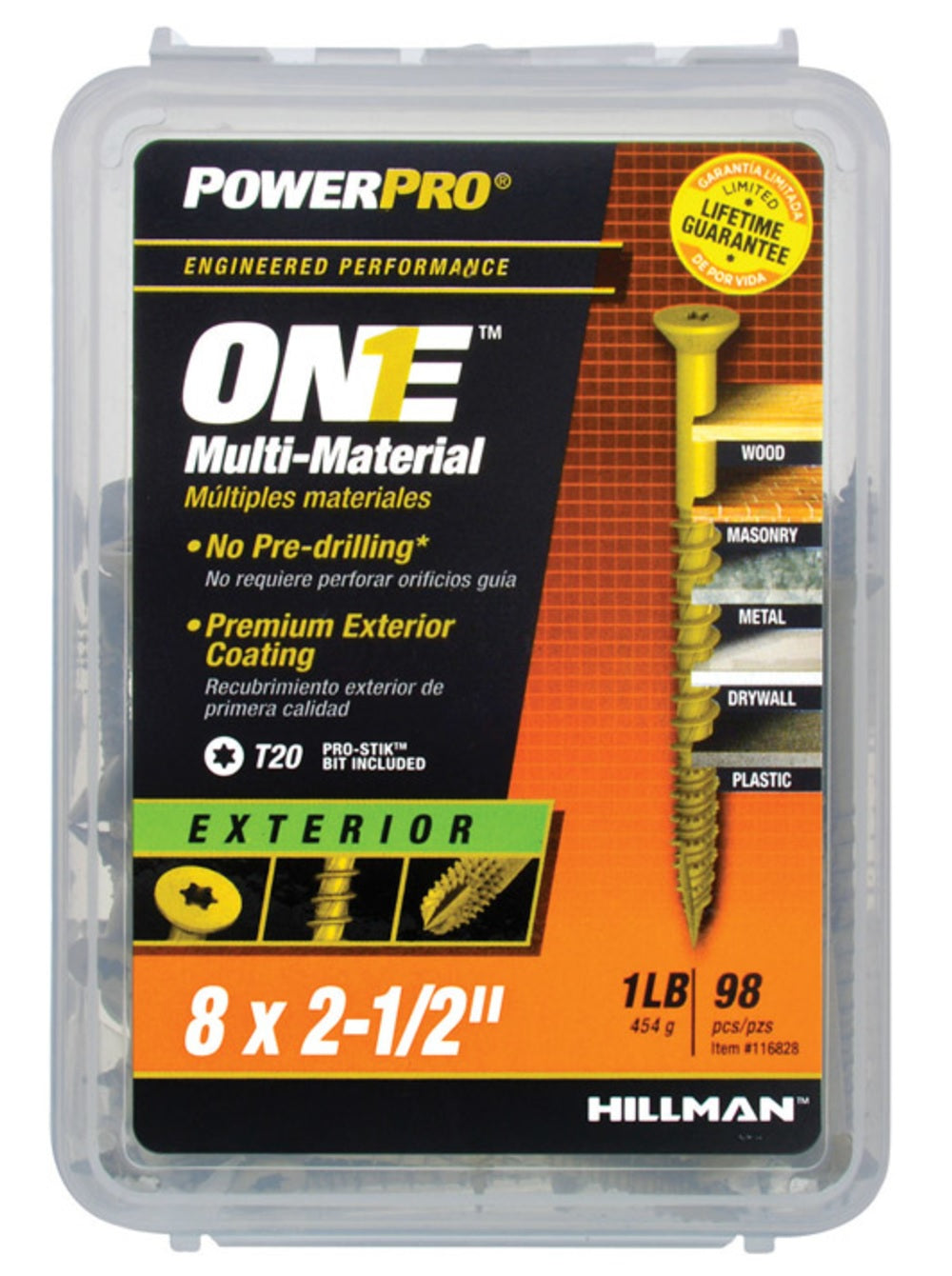 Hillman Fasteners 116828 Power Pro ONE Multi-Material Screws, #8 x 2-1/2"