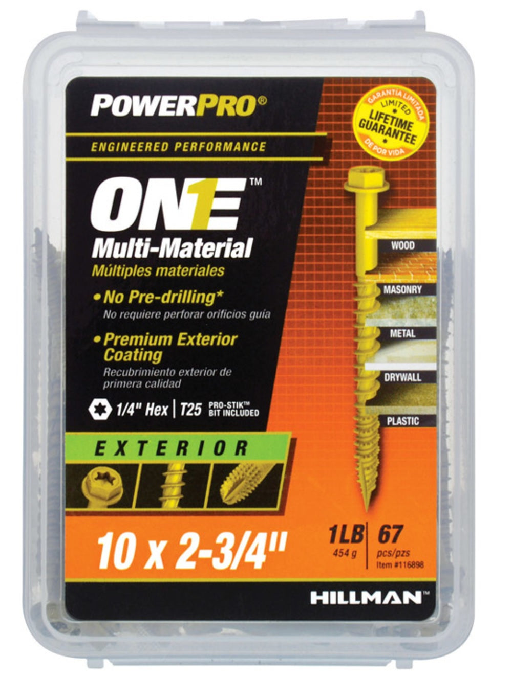 Hillman Fasteners 116898 Power Pro ONE Multi-Material Screws, #10 x 2-3/4 inches